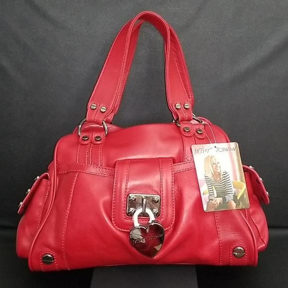 Betsey Johnson Handbags - Betsey Johnson LOCK-Y CHARMS RED LEATHER SATCHEL